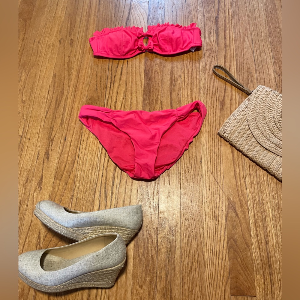 Betsey Johnson Pink Ruffle Bow Bandeau Bikini, Size Small, Preloved